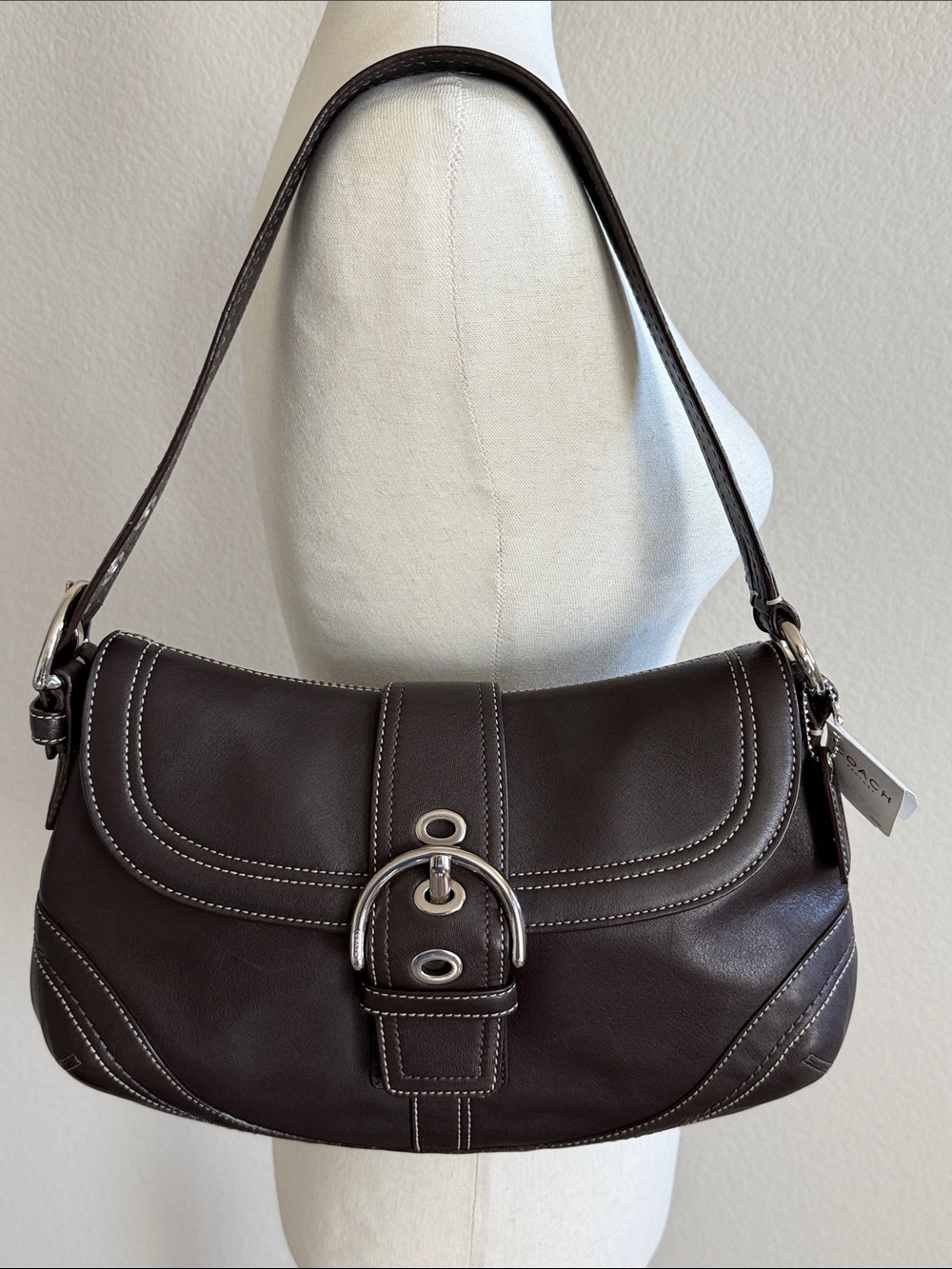Vintage Coach Soho Flap Leather Shoulder Bag - Dark Brown